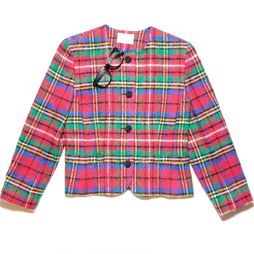 Vtg Pendleton Christmas Plaid Buttoned Blazer - image 1